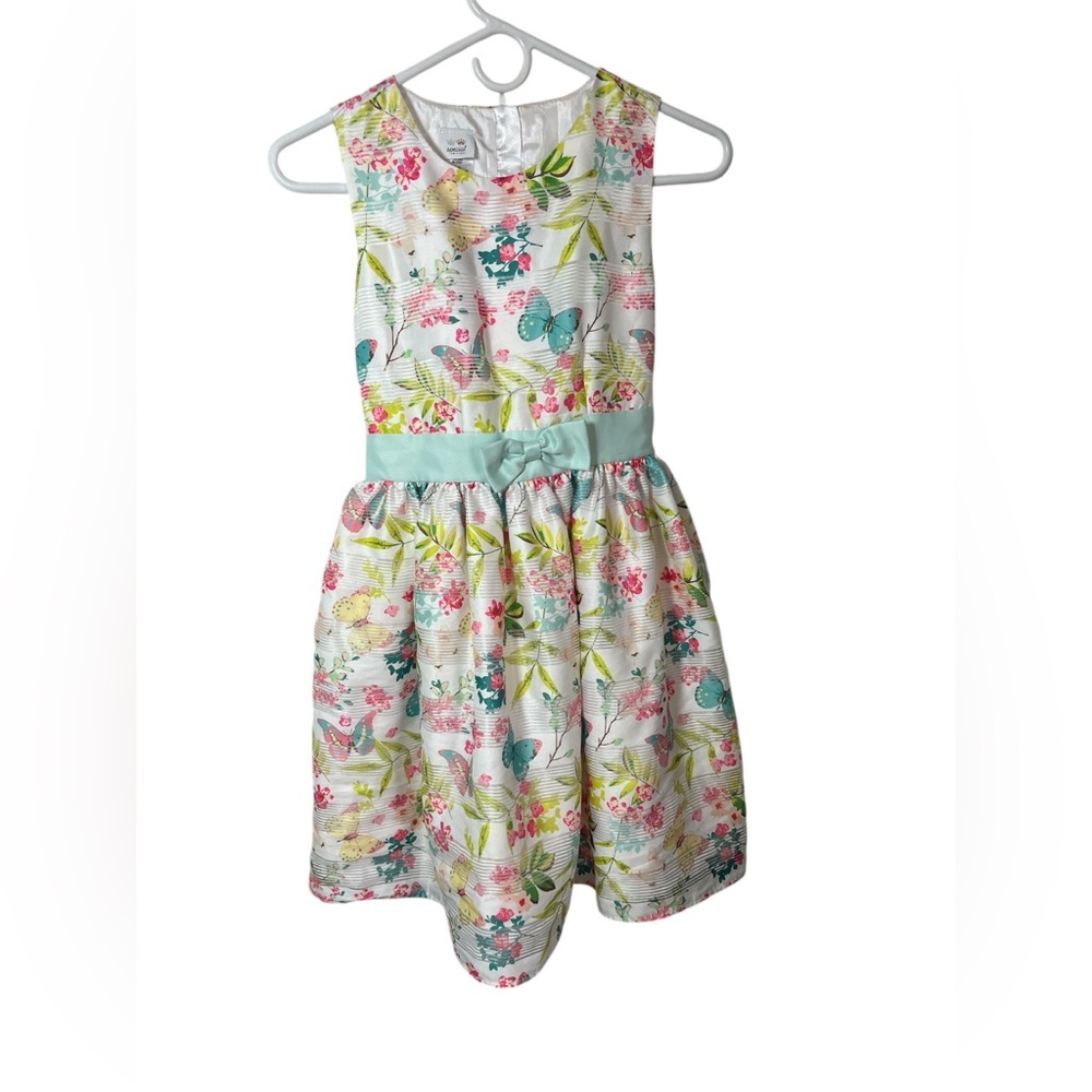 Girls Floral Butterfly Sundress with Aqua Waist Bow